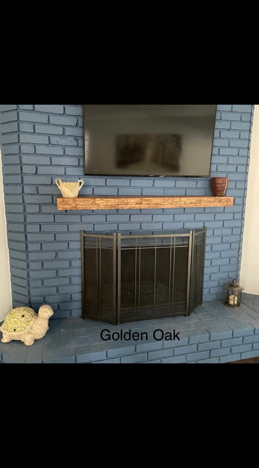Distressed Hand-Hewn Fireplace Mantel, Solid Wood